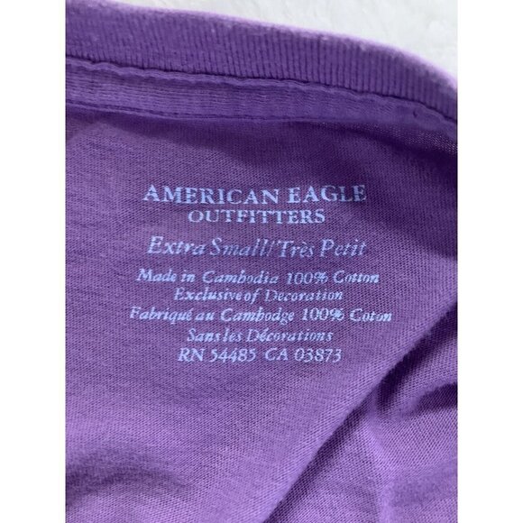 American Eagle Womens XS Graphic Tee Purple Stargazer Embroidered Top - Picture 7 of 8